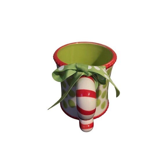 Green & Red Polka Dot Ceramic Mug With Bow Handle By Mud Pie - Picture 2 of 13